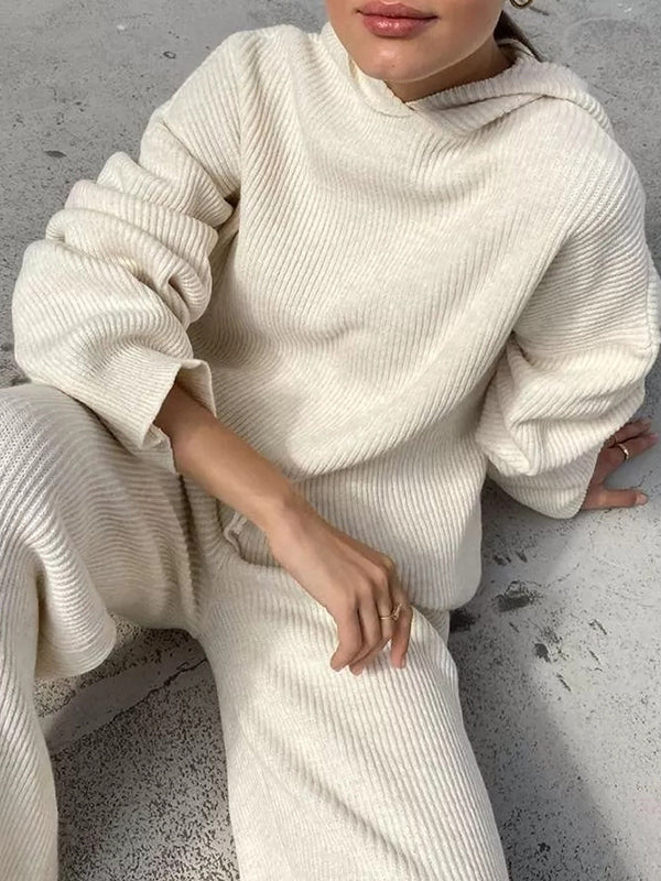 Round Neck Solid Color Loose Warm Suit