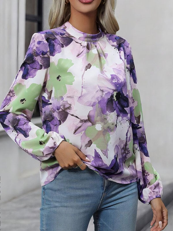Buttoned Elasticity Flower Print Pleated High Waisted Loose Square-neck Midi Dresses main image 1