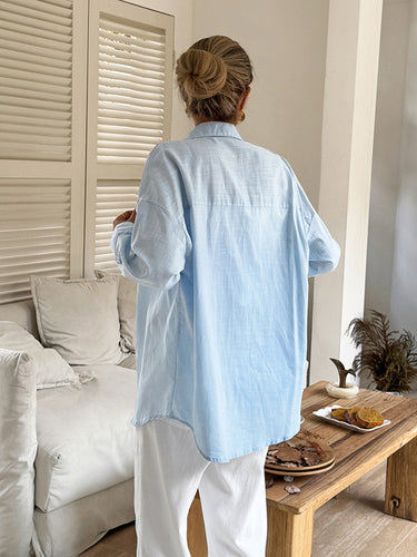 1730736 Long Sleeves Loose Buttoned Solid Color Lapel Blouses&Shirts Tops