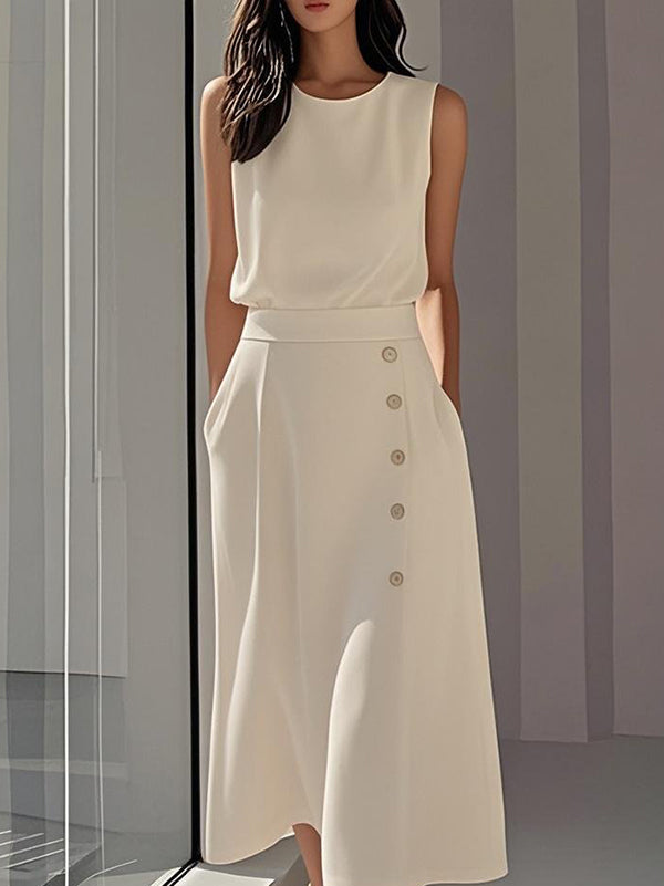 Mouwloze midi-jurk met ronde hals voor outfits met armbedekking