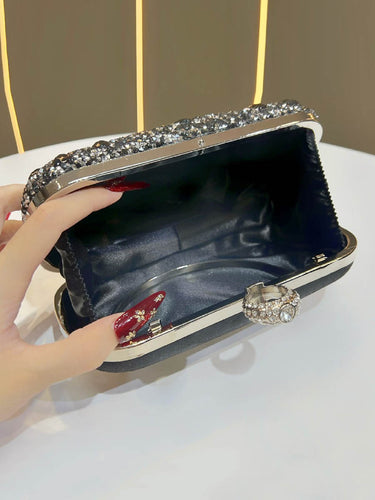 1740278 Chains Geometric Lock Rhinestone Shiny Crossbody Bags Evening Bags & Clutches