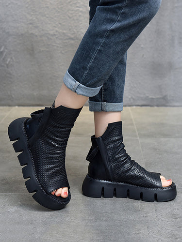 1133273 High-Top Open Toe Mesh Zipper Platform Shoes Sandals