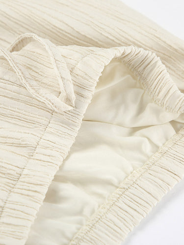 1748670 Cor sólida halter-pescoço recortado plissado split-joint tank top + cintura alta elasticidade amarrada calças de cintura conjunto de duas peças