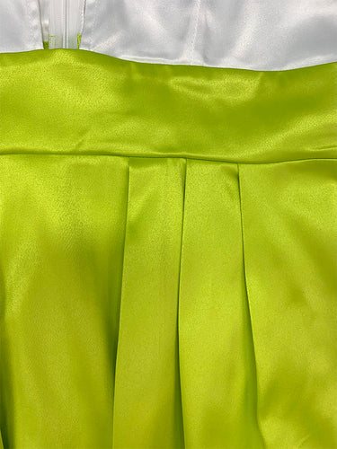 1666503 A-Line High Waisted Contrast Color Pleated Zipper Deep V-Neck Maxi Dresses