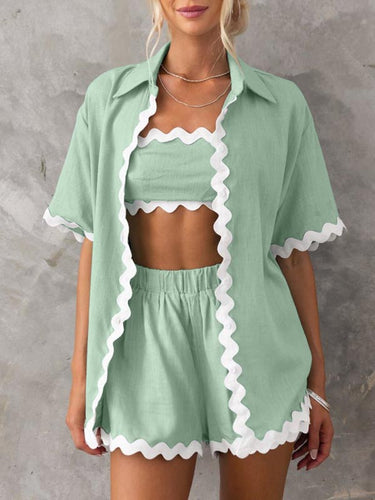 1446840 Loose Contrast Color Shirts Tops & Shorts Two Pieces Set