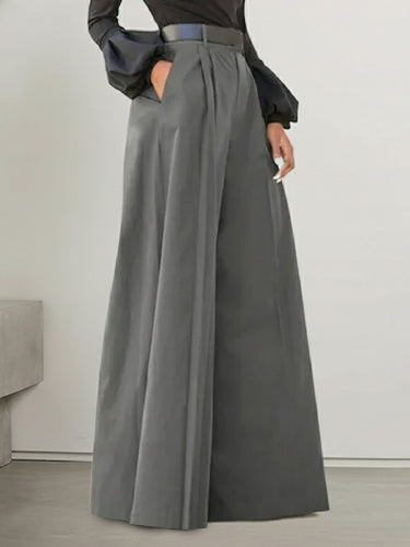 High Waisted Loose Pleated Solid Color Split-Joint Pants Trousers