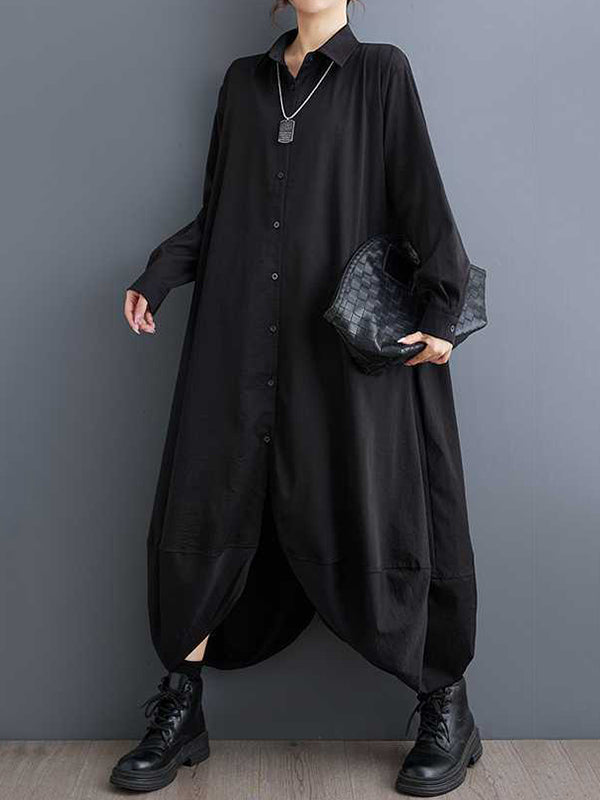 A-Line Long Sleeves Buttoned Pockets Printed Split-Joint Lapel Midi Dresses Shirt Dress main image 0