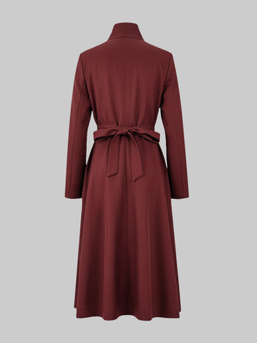 A-Line High Waisted Buttoned Pockets Solid Color Split-Joint Stand Collar Midi Dresses