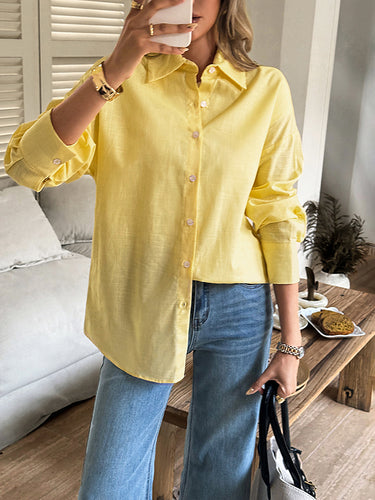 1730728 Long Sleeves Loose Buttoned Solid Color Lapel Blouses&Shirts Tops