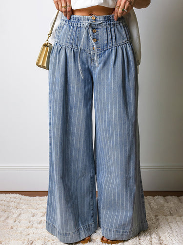 1776972 Pantaloni jeans con tasche elastiche con coulisse a vita alta