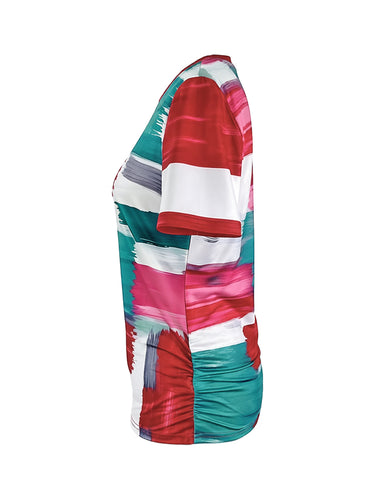 Skinny T-shirts met ronde hals en korte mouwen in contrasterende kleuren en geruite print