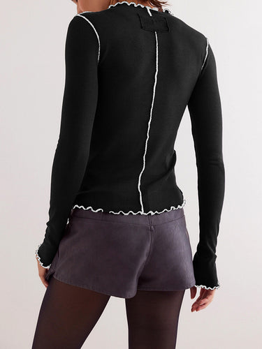 1715486 Long Sleeves Skinny Solid Color Round-Neck T-Shirts