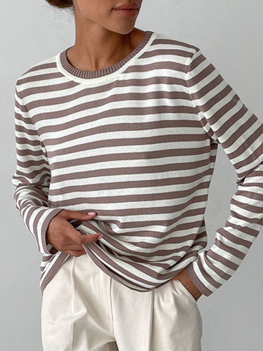 Maniche lunghe sciolte sciolte a strisce rotonde tops