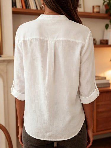 1789425 Solid Color Buttoned Loose Long Sleeves Lapel Blouses&shirts Tops