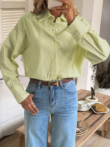 1730719 Long Sleeves Loose Buttoned Solid Color Lapel Blouses&Shirts Tops