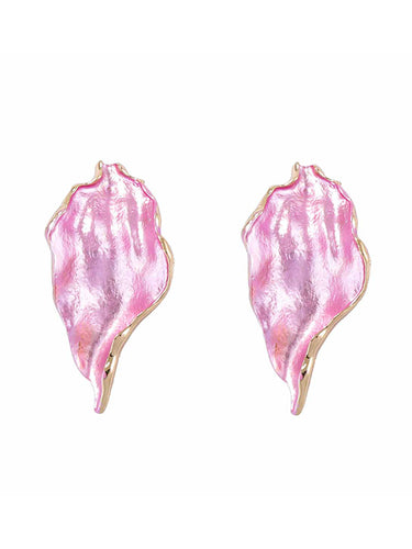 1715091 Irregularity Leaves Print Pleated Earrings Accessories
