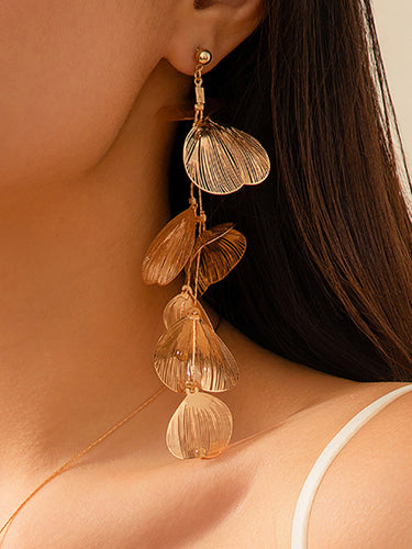 1777866 Gold Flower Petal Jewelry Gift Set Long Y Drop Necklace & Dangle Earrings Boho Accessories