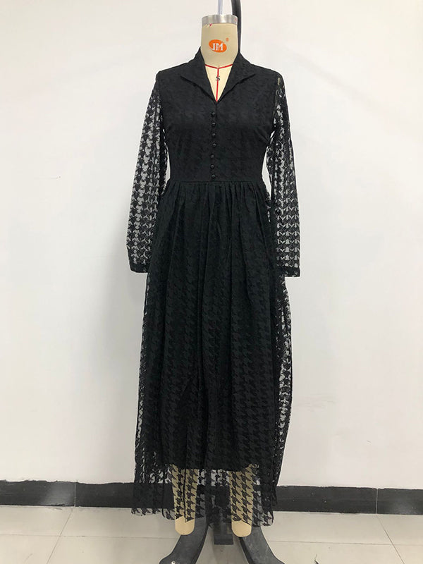 Half Sleeves Loose Gauze See-Through Solid Color Round-Neck Maxi Dresses main image 0