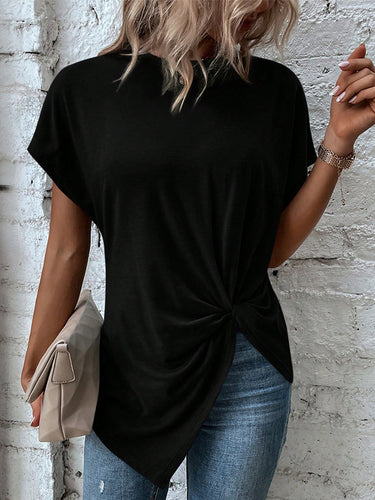 T-shirt t-shirt a fieno rotondi a pieghe asimmetriche a pieghe asimmetriche sciolte sciolte