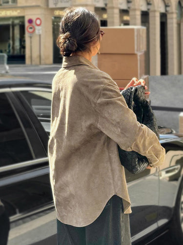 1742226 Long Sleeves Loose Buttoned Solid Color Split-Joint Lapel Blouses&Shirts Tops Outerwear