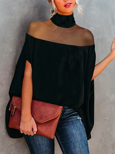 Maniche da batwing trasparenti camicette e camicie da collo alto e camicie