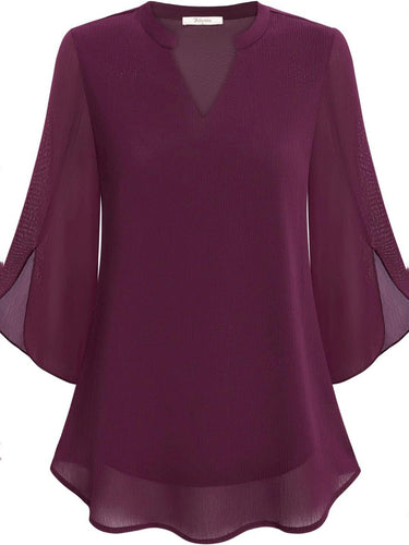 1764861 Half Sleeves Loose Solid Color V-Neck Blouses&Shirts Tops