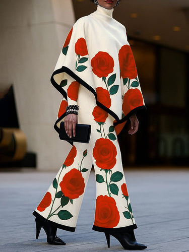 Loose Wide Leg Flower Print Casual Pants Bottoms Trousers