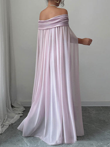 1722250 Bodycon Cape Solid Color Velvet Off-the-shoulder Midi Dresses