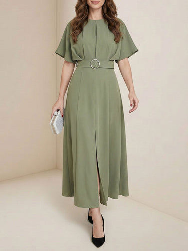 loose front dress Loose Fit Wrap Front Cowl Neck Blue Tunic Dress