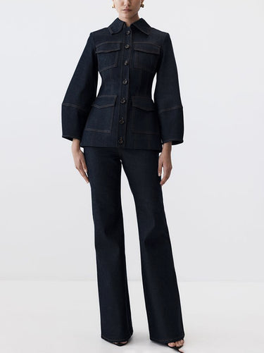 1694507 High Waisted Wide Leg Pockets Solid Color Jean Pants Bottoms