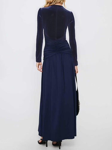 1718280 A-Line Bodycon Pleated Solid Color Split-Joint Split-Side Deep V-Neck Maxi Dresses