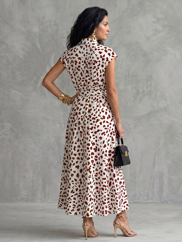 1775930 A-Linien-Midikleid mit Flügelärmeln, geknöpftem Leopardenmuster und gebundener Taille. Hemdblusenkleid