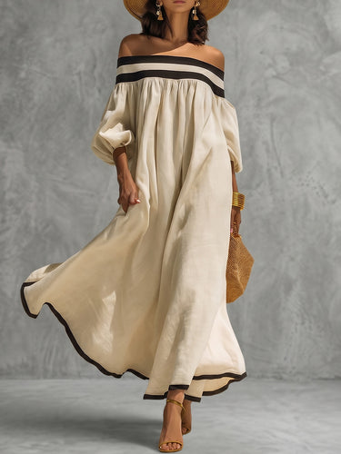 loose off the shoulder dress Off-Shoulder Puff Sleeve Pleated Maxi Dress – Uoozee official