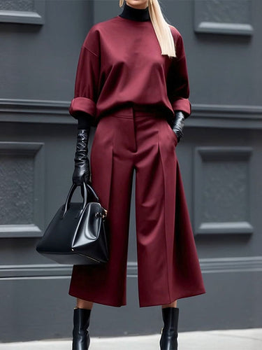 Loose Ninth Pants Solid Color Zipper Casual Pants Bottoms Trousers