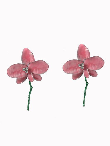 1715057 Flower Shape Rhinestone Shiny Earrings Accessories