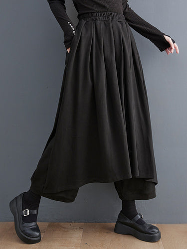 Pantaloni elastici in vita solido gamba larga vintage