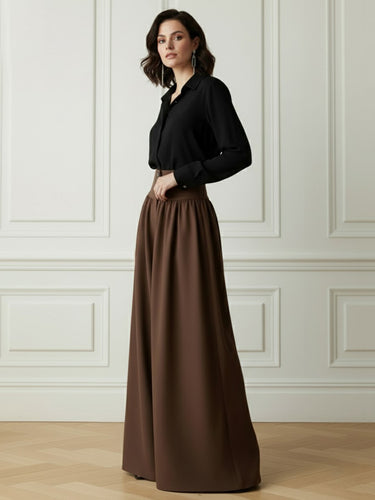 1740664 Elasticated Waist High Waisted Buttoned Pleated Solid Color Split-Joint Pants