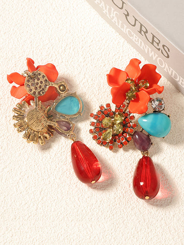 1715216 Flower Shape Geometric Water Drop Earrings Accessories