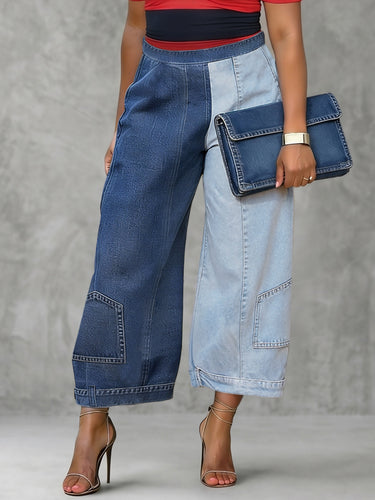 Bas de pantalon en jean ample à jambes larges et poches de couleur contrastée