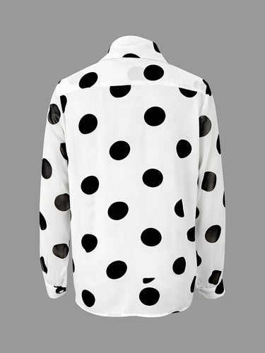 1778725 Long Sleeves Loose Buttoned Polka-Dot Printed Lapel Blouses&Shirts Tops