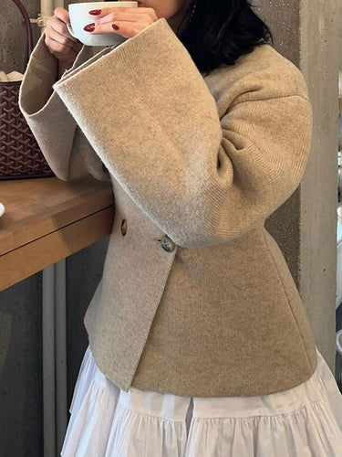 1749752 Long Sleeves Buttoned Solid Color V-Neck Cardigan Tops