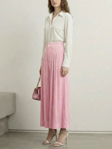 1739912 High Waisted Elasticity Pleated Pockets Solid Color Skirts Bottoms