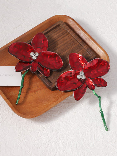 1715053 Flower Shape Rhinestone Shiny Earrings Accessories