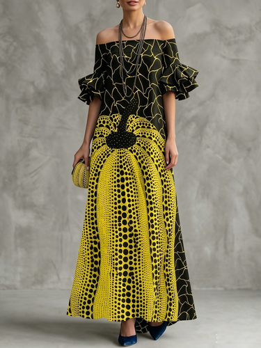Off-Shoulder Maxi Dress with Flared Sleeves Uoozee official Off-Shoulder Maxi Dress with Flared Sleeves Uoozee official