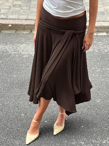 1789271 Tied Waist Solid Color Pleated High Waisted Skirts Bottoms