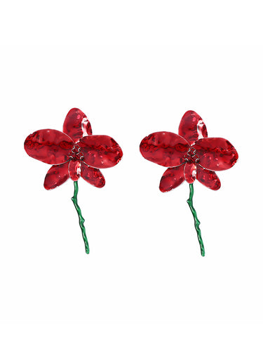 1715045 Flower Shape Rhinestone Shiny Earrings Accessories