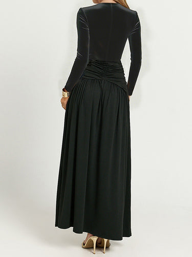 1718283 A-Line Bodycon Pleated Solid Color Split-Joint Split-Side Deep V-Neck Maxi Dresses