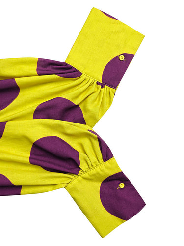 Manga larga Suelta Dobladillo grande Contraste de color Plisado Lunares Dividido Medio cuello alto Vestidos largos