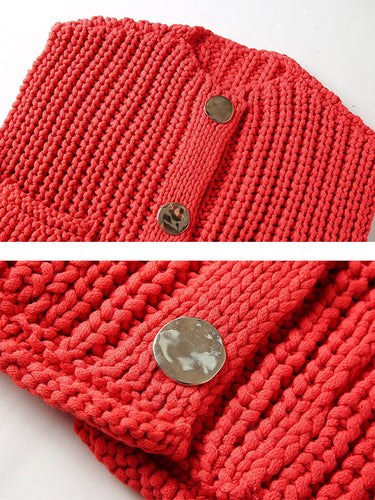 1484376 Sleeveless Buttoned Pockets Solid Color Cardigan Tops Knit Top