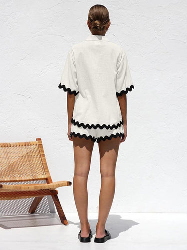 1446848 Loose Contrast Color Shirts Tops & Shorts Two Pieces Set